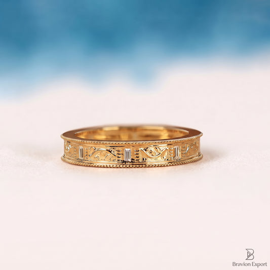 Milgrain Wedding Band, Nature Inspired Leaf Eternity Band For Women
