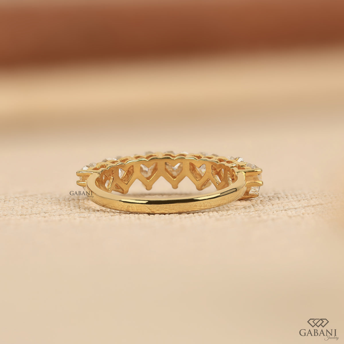 yellow gold heart shaped lab grown diamond anniversary band
