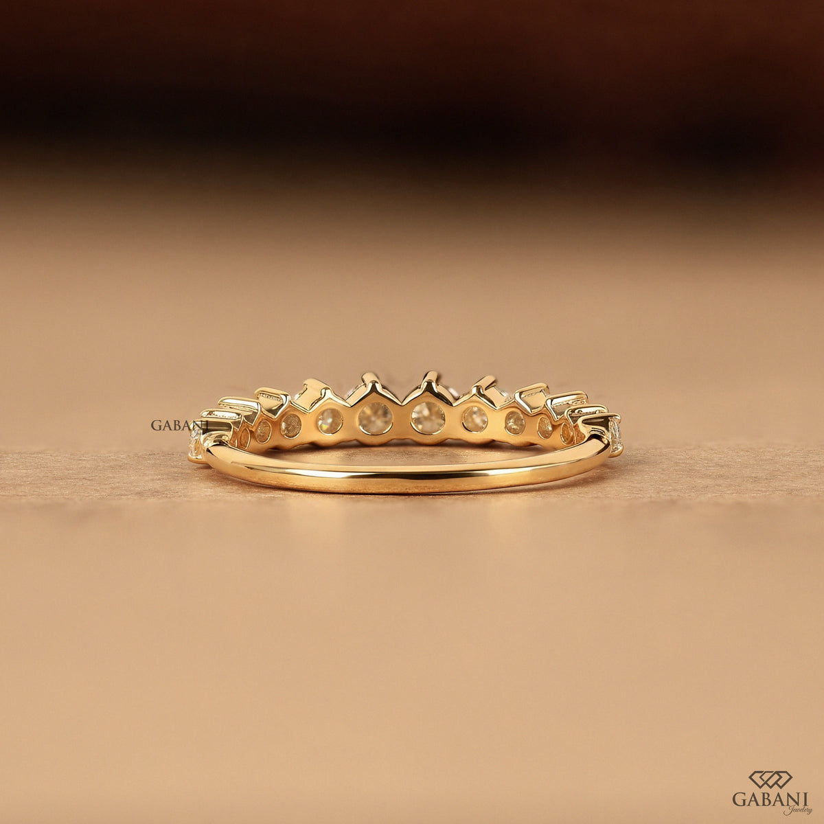 comfort fit yellow gold ring with round lab diamonds in half eternity style
