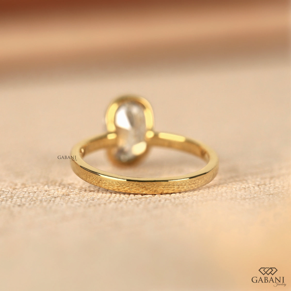 Comfort fit old mine cut lab grown diamond ring, solitaire design in yellow gold