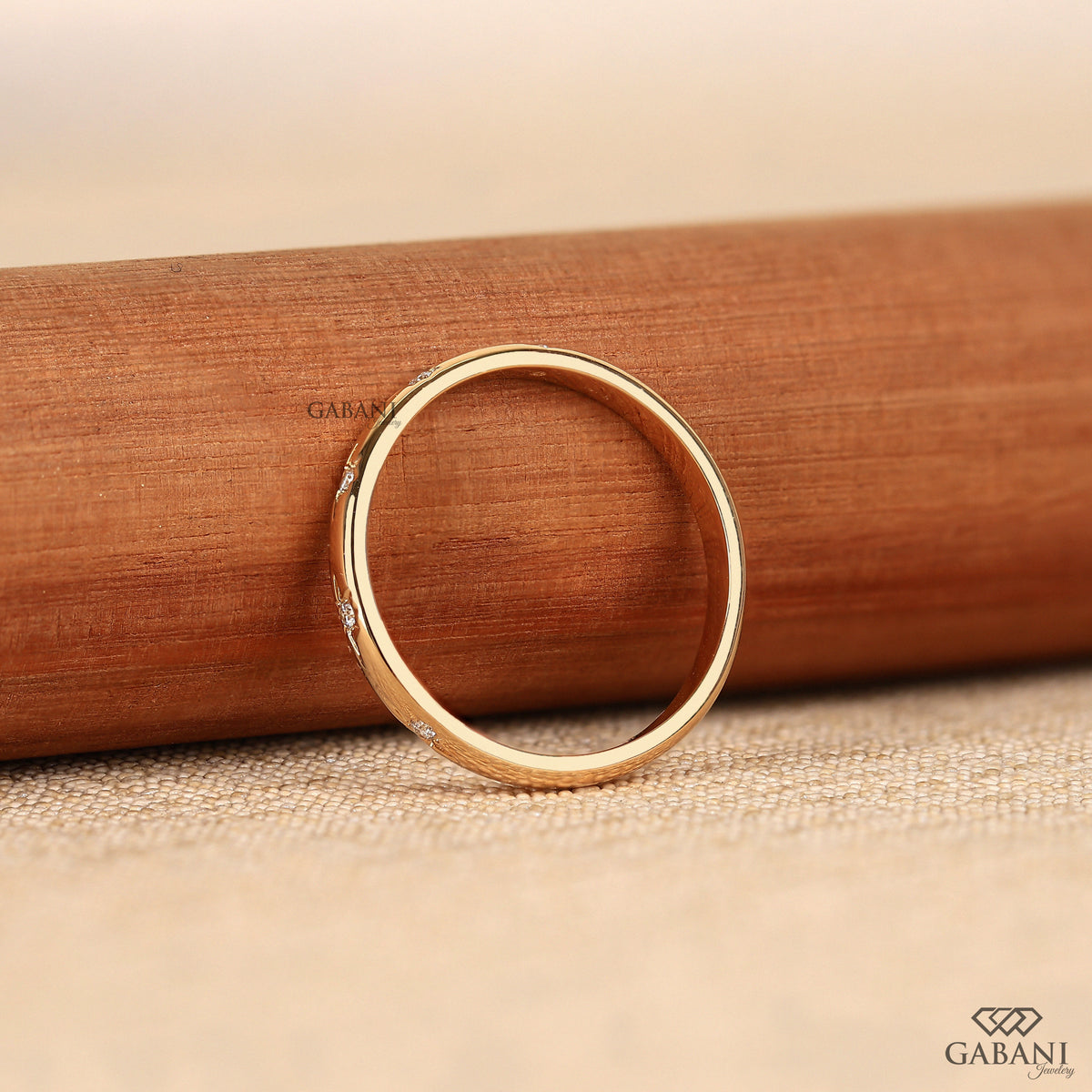 minimalist flush set lab grown diamond band with celestial design