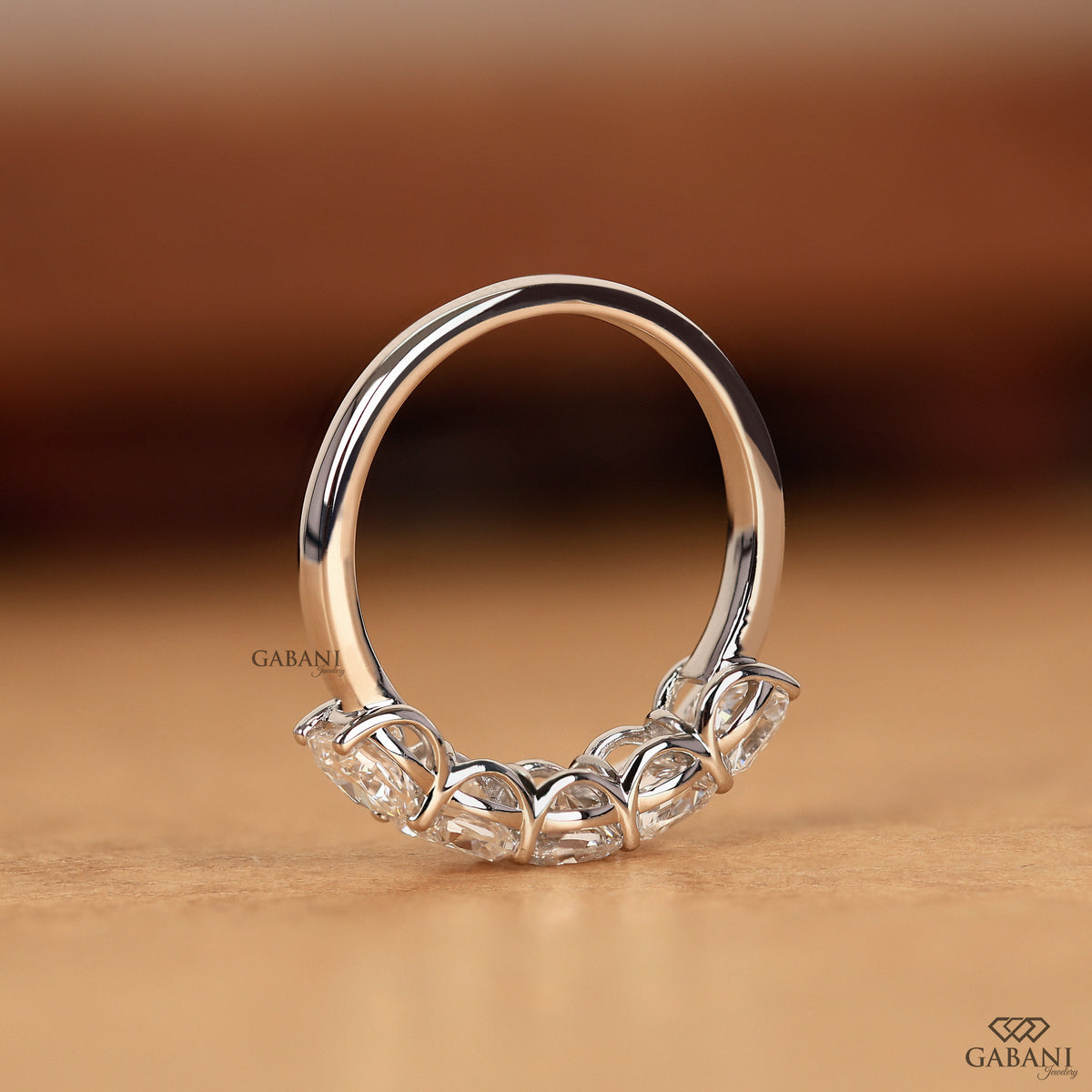 White gold five diamond cushion cut lab grown diamond band