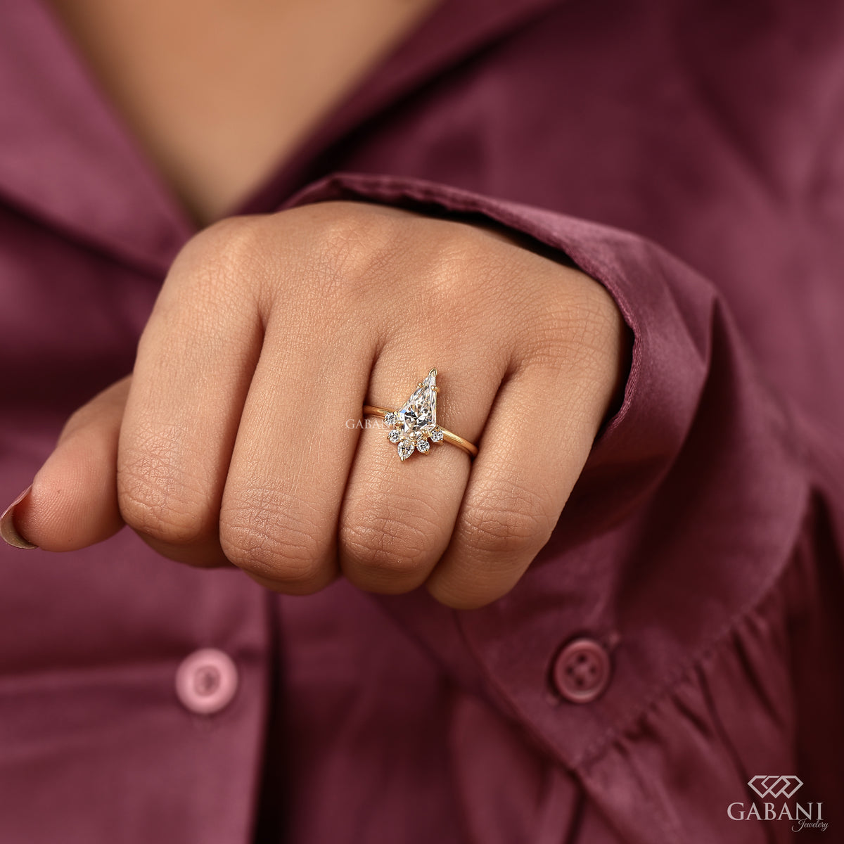 vintage inspired diamond ring featuring kite cut lab grown center stone